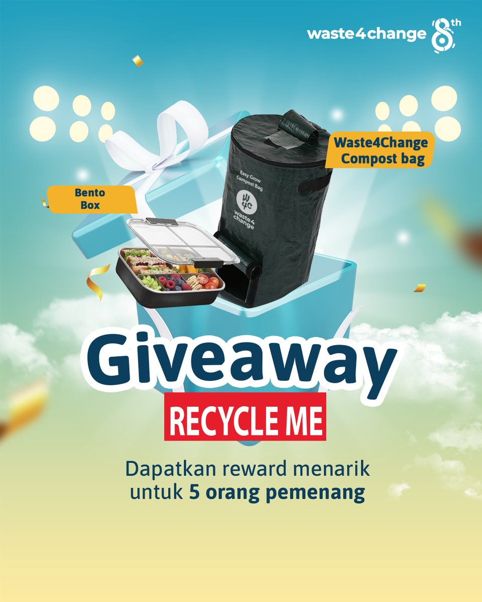 waste4change's tweet photo. ‼️[GIVEAWAY]‼️

Ada hadiah buat kamu menjelang tahun baru!
Bento box dan compost bag 😆

Tulis alasan kamu kenapa harus dukung #daurulangplastik

Caranya:
- Follow @waste4change dan @cocacola_id
- Pake hashtag #RecycleMexWaste4Change, mention 3 temen
- Love, RT dan reply post ini https://t.co/4bdKglssBZ