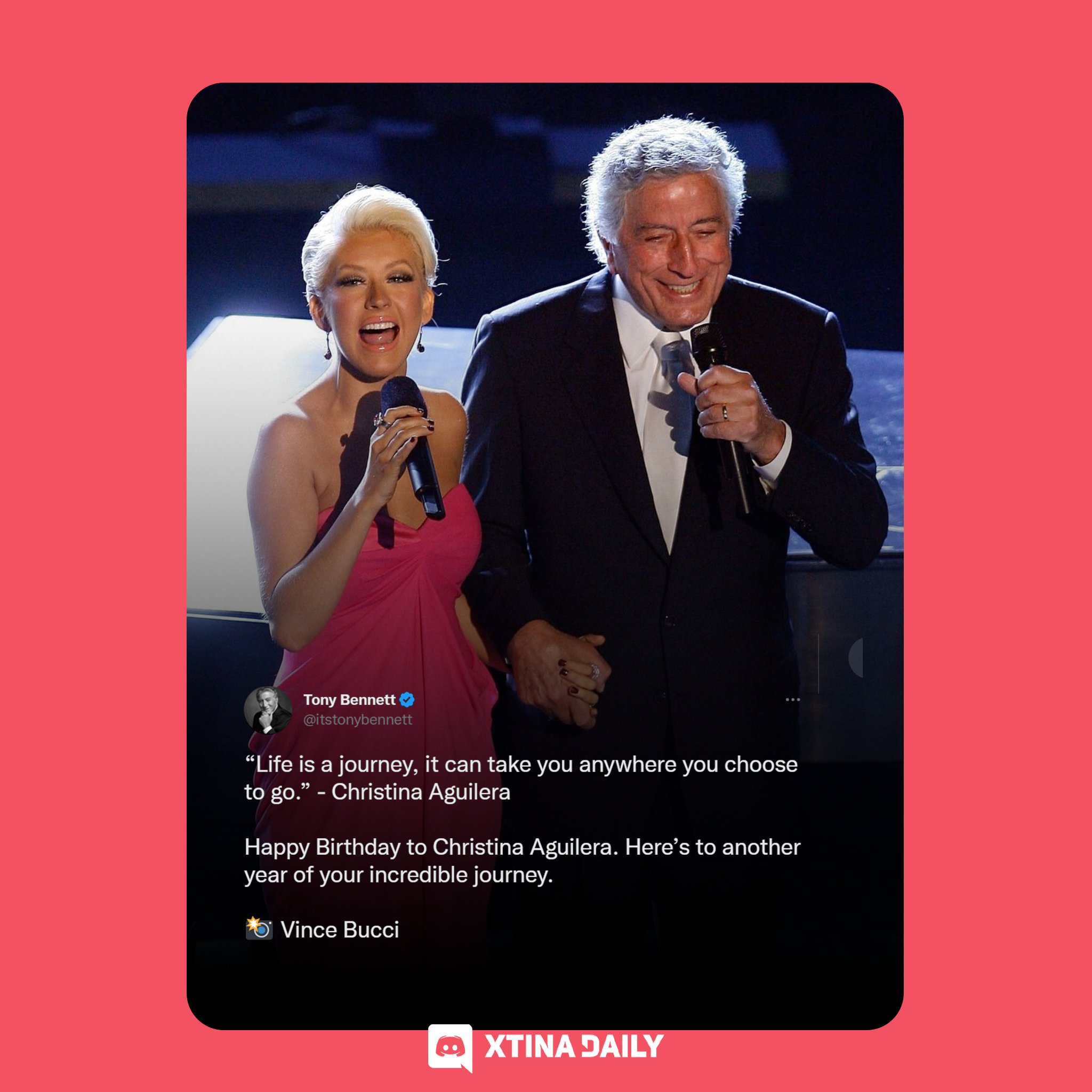 Tony Bennett wishes Christina Aguilera a happy birthday. 