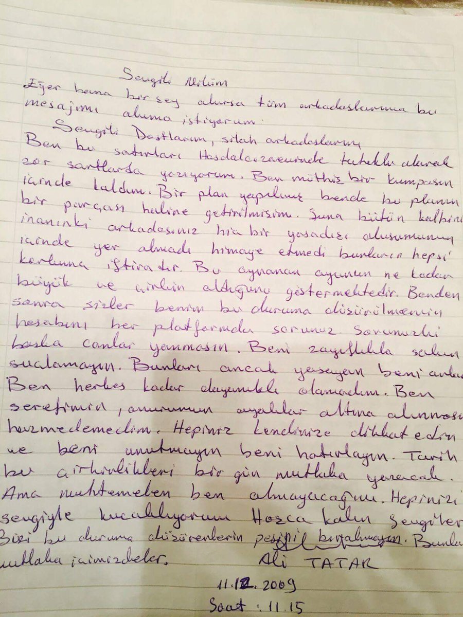 "Şerefimin, onurumum ayaklar altına alınmasını hazmedemedim... Beni unutmayın, beni hatırlayın" sözleriyle hukuksuzluğa isyan eden kumpas şehidi Ali Tatar'ı rahmetle anıyorum. #AliTatar