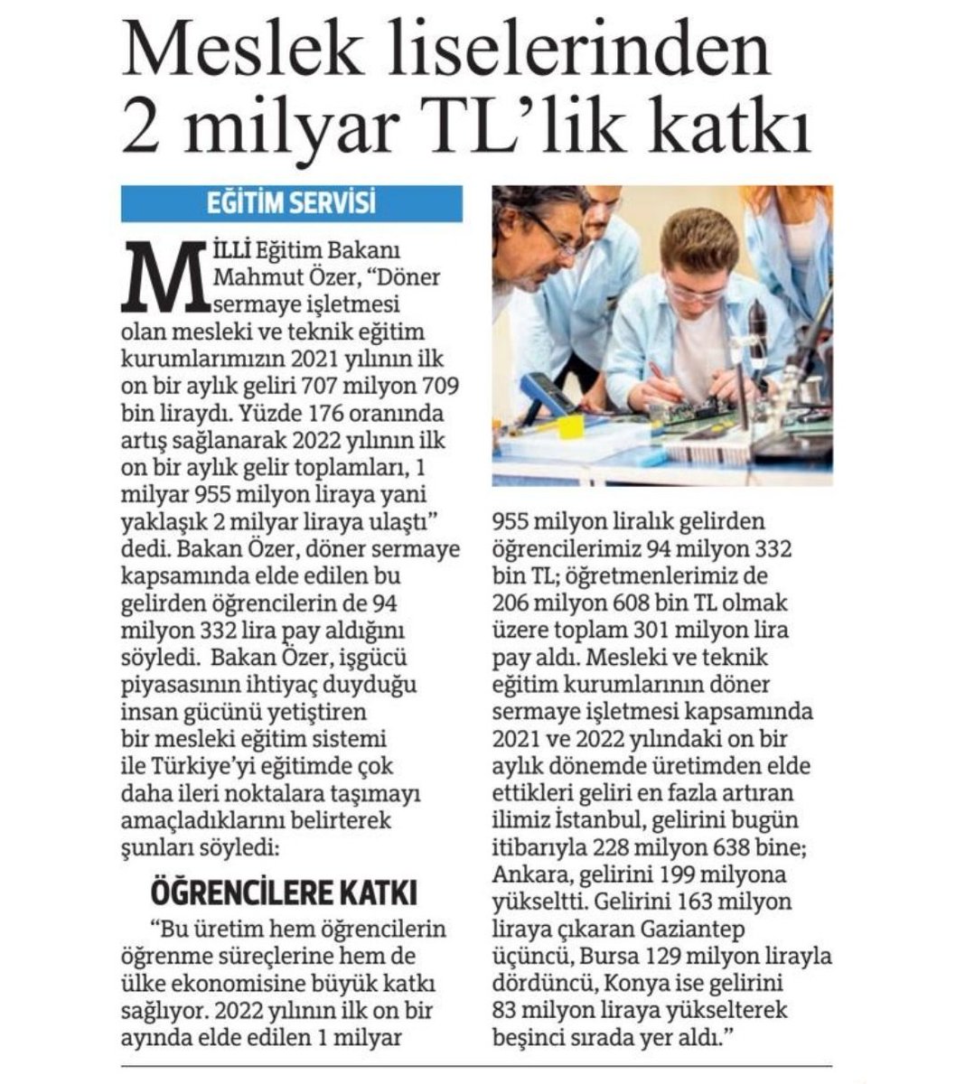 istanbulilmem's tweet photo. 🔹"Meslek liselerinden 2 milyar TL'lik katkı"

@memleventyazici https://t.co/5hQjdyCpKl