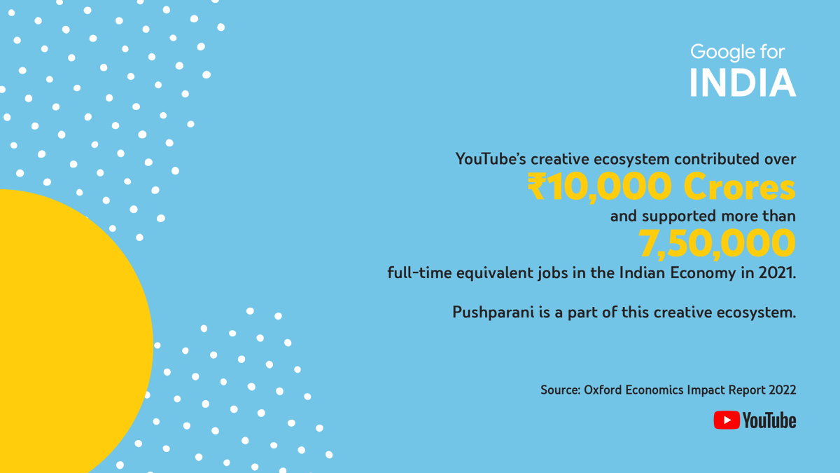 At #GoogleForIndia, we shared how YouTube’s creative ecosystem has had a positive impact in India. 

What started as a video idea, is now a contributor to India’s economy in 2021.
