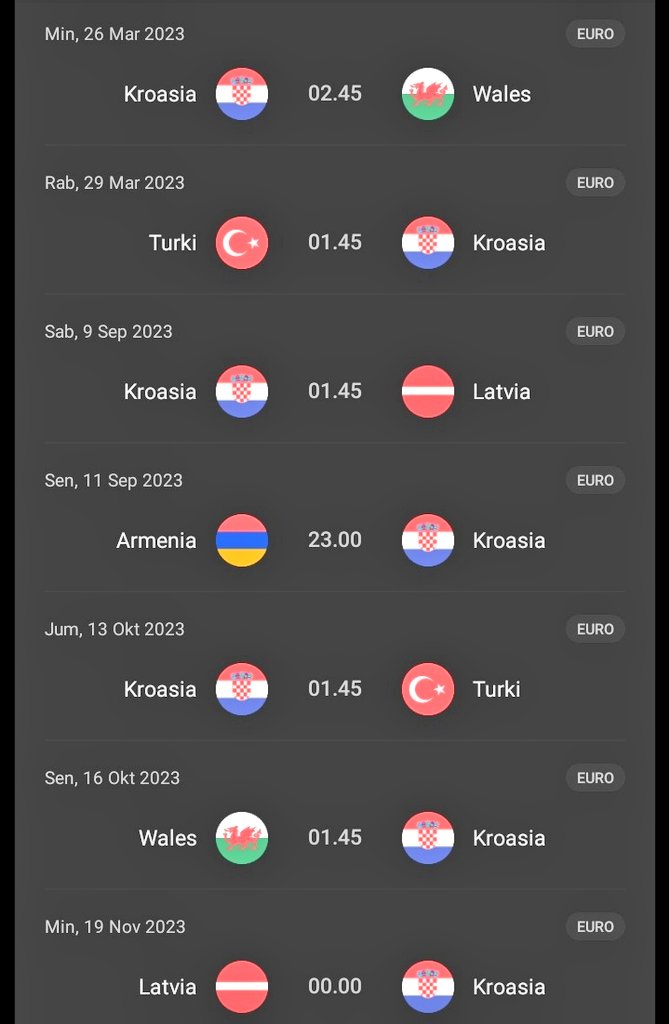 Vatreni_ID's tweet photo. Jadwal timnas Kroasia untuk kualifikasi EURO 2024. Kroasia berada digrup D https://t.co/LMP5dtI7uz