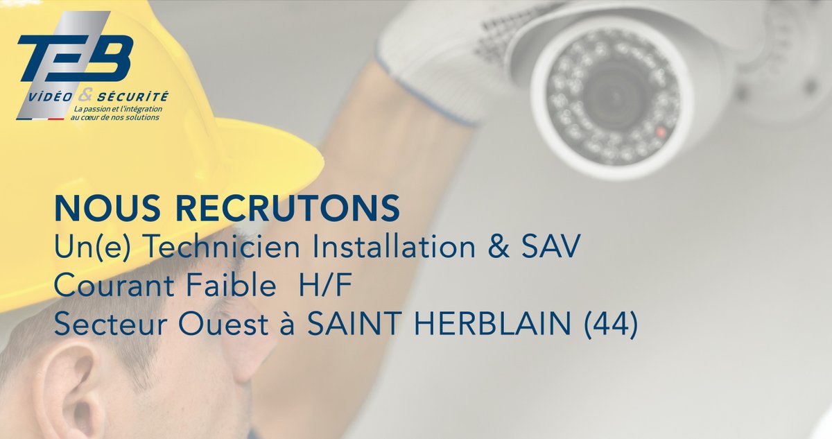 📢 TEB Vidéo &amp; Sécurité #recrute en #CDI un(e) Technicien Installation et SAV Courant Faible H/F pour son agence de Saint Herblain (44) !

Postulez et rejoignez nos équipes ! 🔒teb-videosecurite.com/emploi/technic…

#recrutement #sécuritéélectronique #job #vidéosurveillance