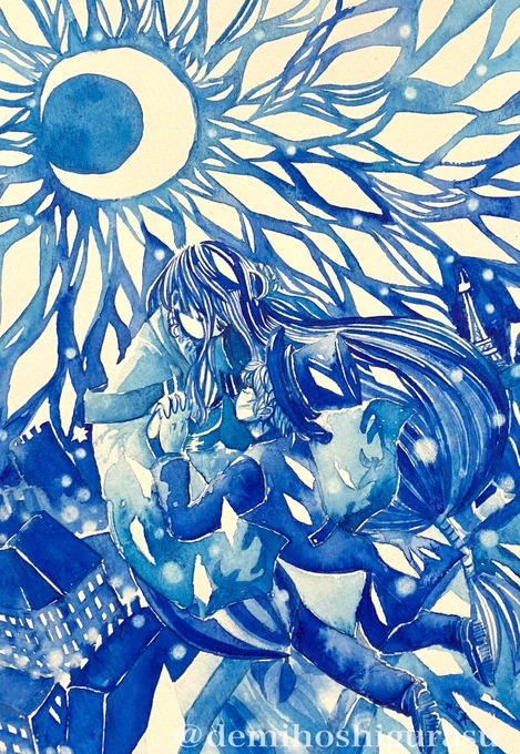 #アナログ絵 がトレンド入りと聞いたので参加!一枚絵は筆や絵の具を使ったアナログがやっぱり大好きです。 