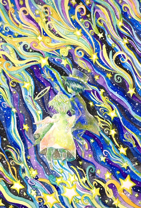 #アナログ絵 がトレンド入りと聞いたので参加!一枚絵は筆や絵の具を使ったアナログがやっぱり大好きです。 
