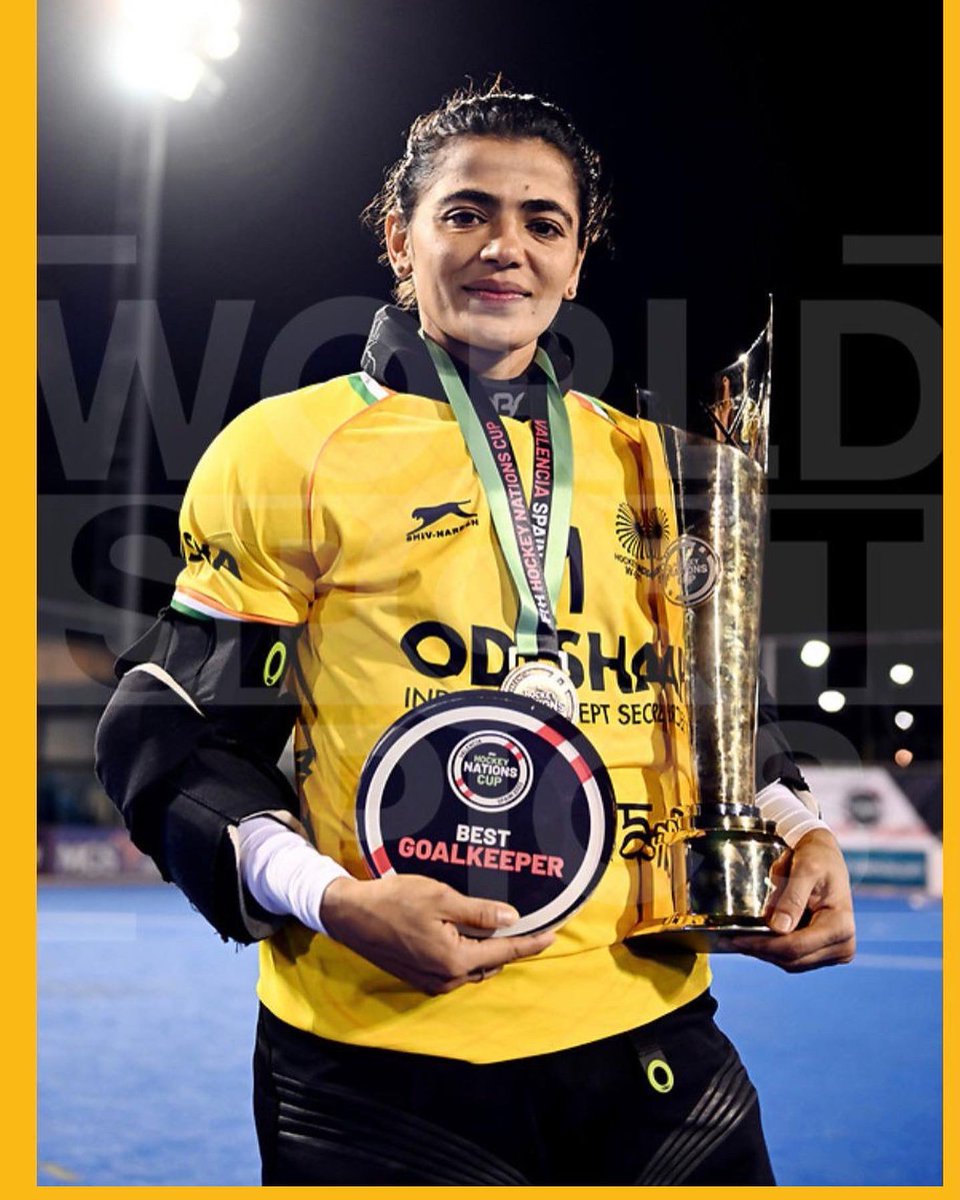 savitahockey's tweet photo. It's a great honour for me to be given accolades and award for the best goalkeeper in #FIHNationsCup Behind this, its a lot of hard-work of complete team, our coach and entire staff, without whom this won’t be possible. This belongs to all of you🇮🇳🏆🥇 Cheers for Team India https://t.co/C8efEGekS7