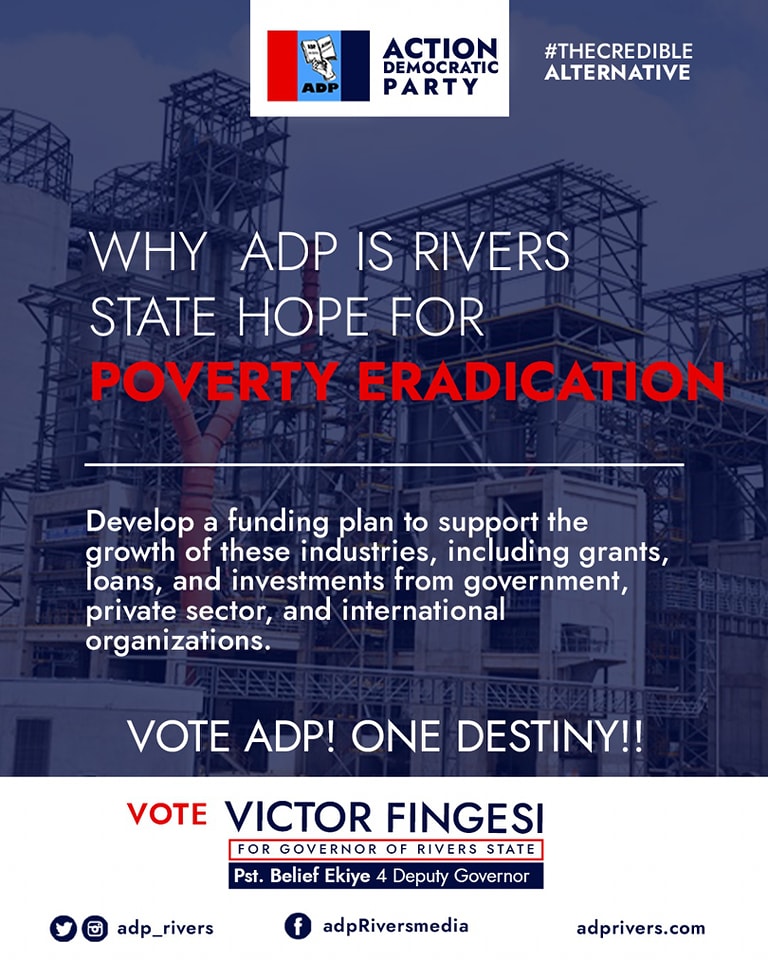 adp_Rivers's tweet photo. We will develop a funding plan to support the growth of these industries, including grants, loans, and investments from government, private sector, and international organizations.
.
.
 #crediblealternative #IbeliefFingesi #ADPiscoming #2023elections https://t.co/EFhh8ele2H