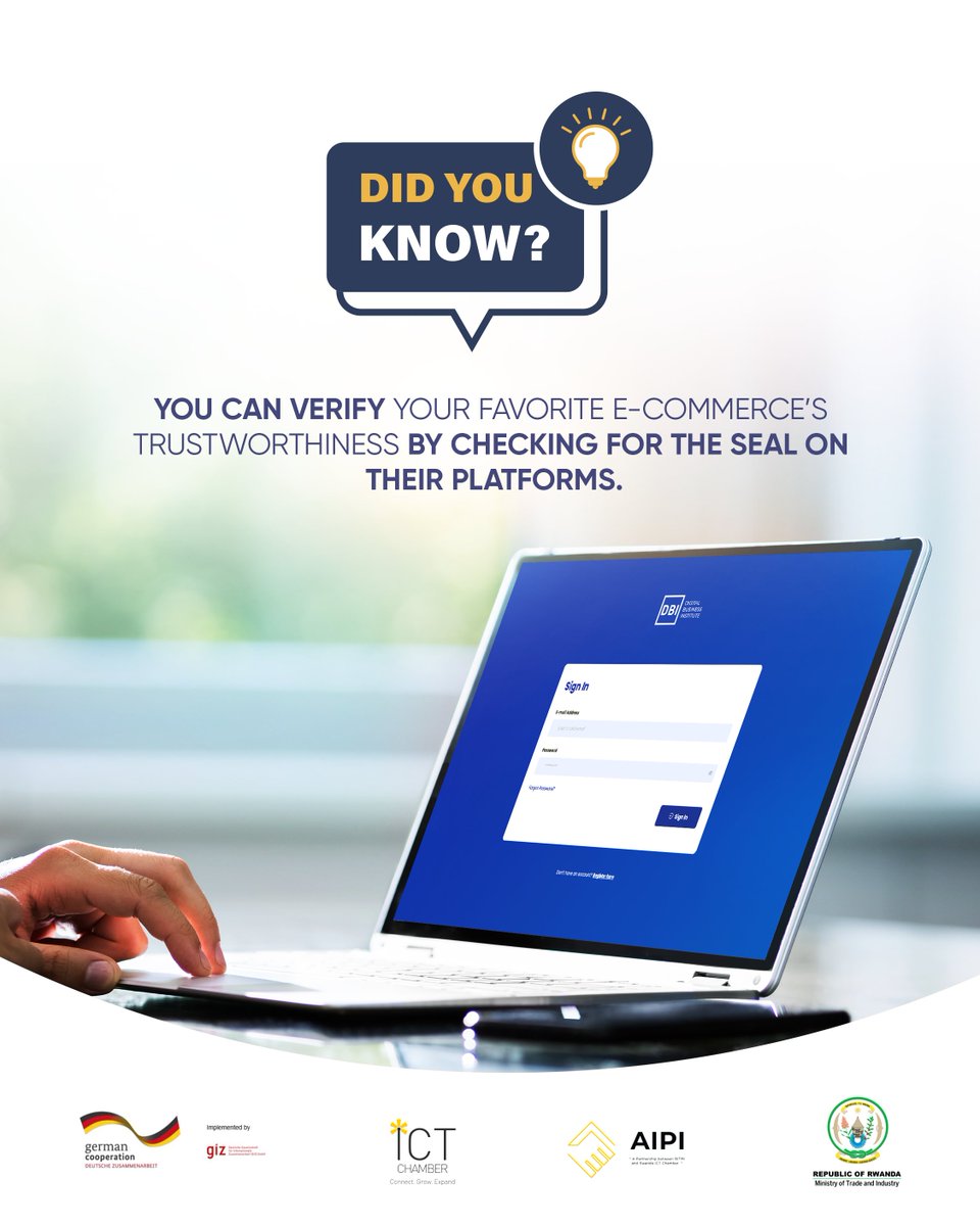 CHECK FOR THE TRUST SEAL!

You can see what online businesses are trustworthy by checking for the seal on platforms’ websites.

#TekanaTurizewe #TrustSeal