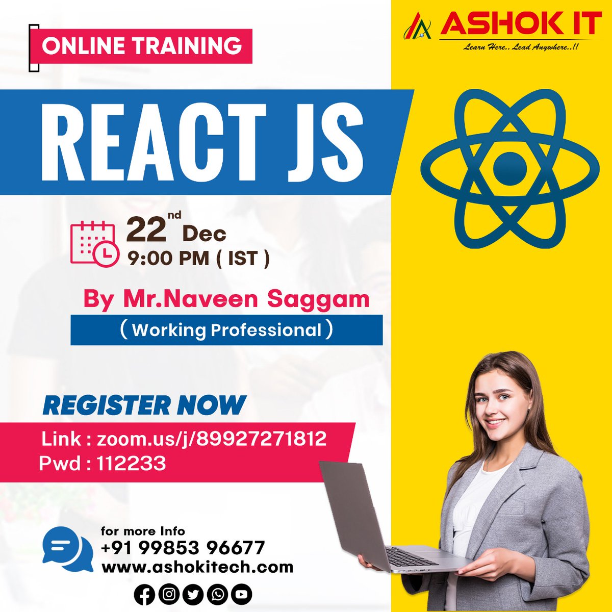 ashokitschool's tweet image. 🛑 React JS 🛑
✍️ Enroll Now : bit.ly/3EydXyn
👉 Free Demo On 22ndDec @ 9:00 PM IST
🌐 Visit : ashokitech.com
CALL NOW: +919985396677
#Reactjsonlinecourse #Reactonlinecourse #reactjscertification #reactjsonlinetraininginameerpet #reactjsonlinetraininghyderabad