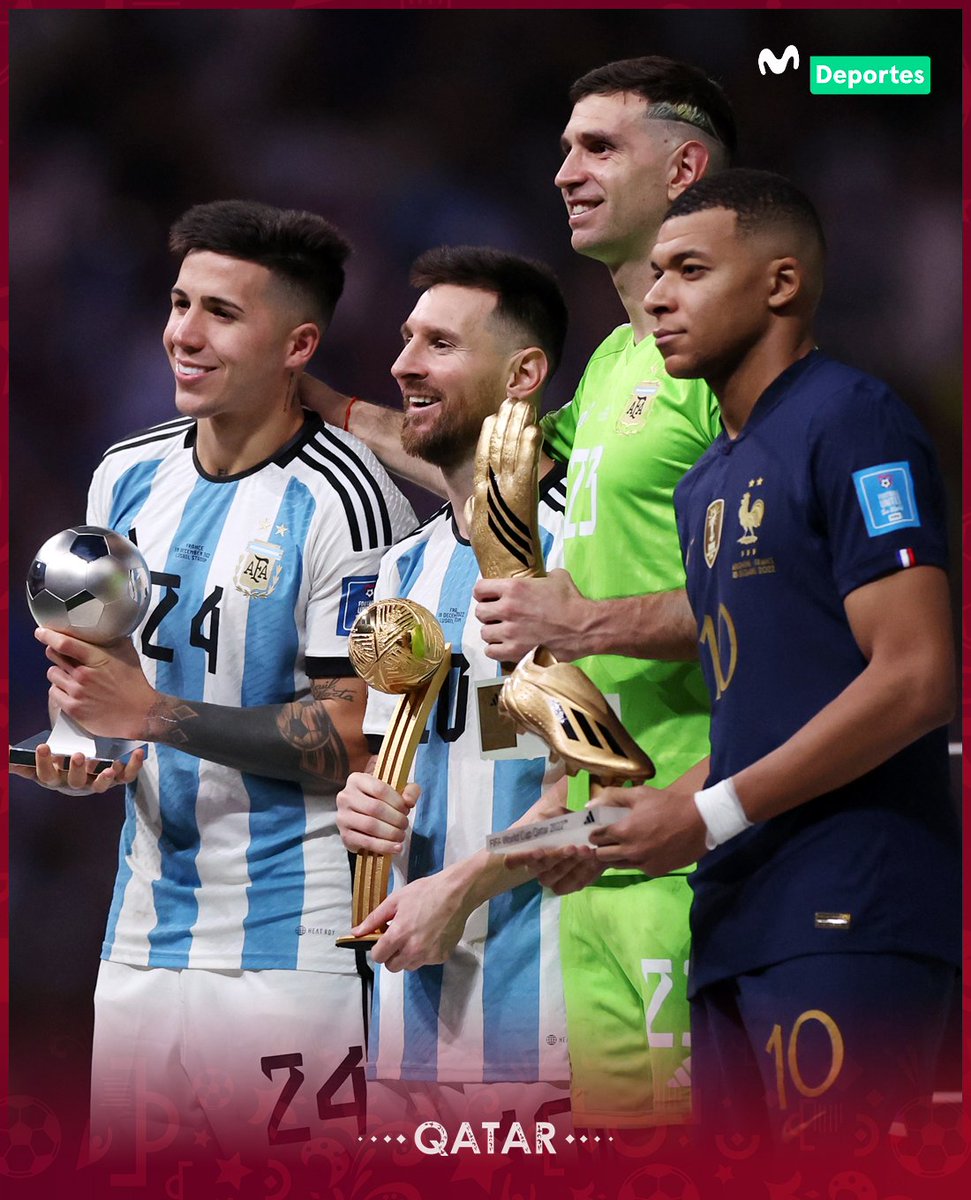 MovistarDeporPe's tweet photo. Los mejores del Mundial Qatar 2022.
Mejor jugador joven: Enzo Fernández
Mejor arquero: 'Dibu' Martínez
Bota de Oro: Kylian Mbappé
Mejor jugador: Lionel Messi
#ModoQatar
📸Getty Images https://t.co/hp52gu7EQg