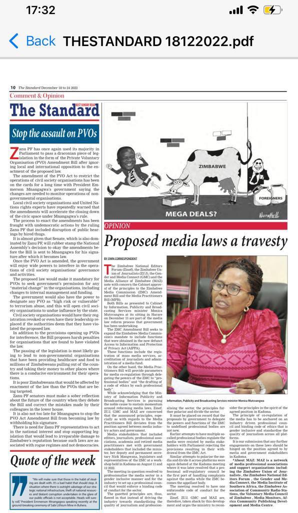 In the Press | Proposed Media Laws a travesty writes @NigelNyamutumbu via @thestandardzim cc @InfoMinZW @monitorszim @VoluntaryMedia @ZOCCzw @ZwContent