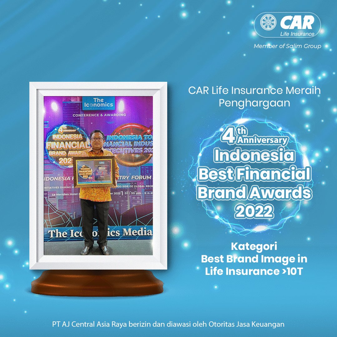 CARLife_ID's tweet photo. Jumat, 16 Desember 2022. CAR Life Insurance meraih penghargaan dalam acara 4th Anniversary Indonesia Best Financial Brand Awards 2022 di Le Méridien, Jakarta pada Kategori Best Brand Image in Life Insurance > 10 T. https://t.co/P8ptmu2MTJ