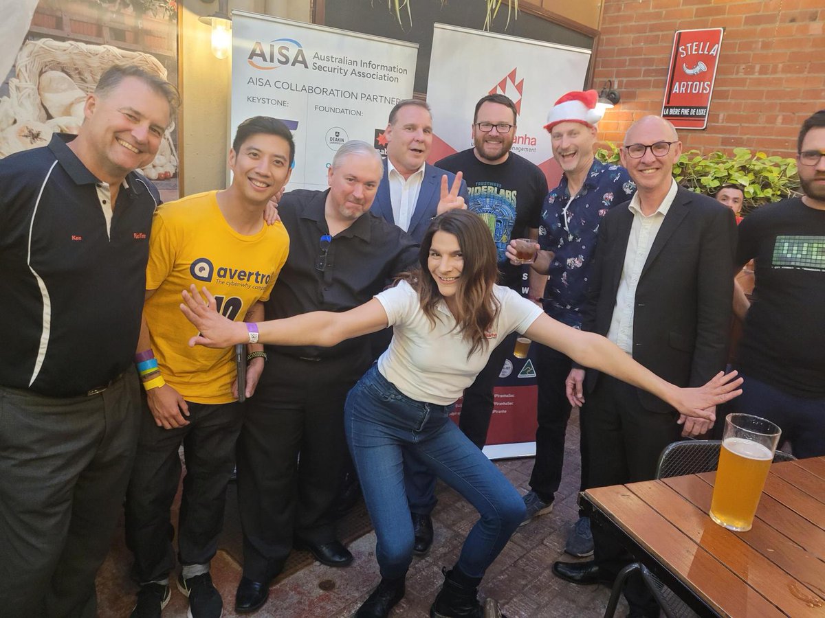 RedPiranhaSec's tweet photo. Perth Cyber End of Year Party!
What a way to finish the year, celebrating with our #Infosec Community.
We love the comradery of this event STOTM, AISA WA and Cyber Risk Meetup joining together to organise a fun evening to share amongst friends.
#Perth #STOTM #AISAWA #cybernews https://t.co/7K4cUSOnmr
