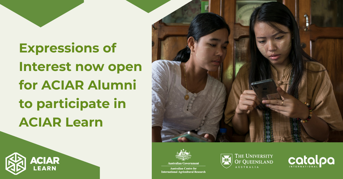 #ACIARLearn offers #ACIARAlumni an exciting opportunity to build research skills, connect with peers & learn from experts through online courses 🌏

View the course list & apply here: bit.ly/3v5BMsY

📍 Submissions close soon, so submit your EOI now!

#ACIAR @CatalpaDev