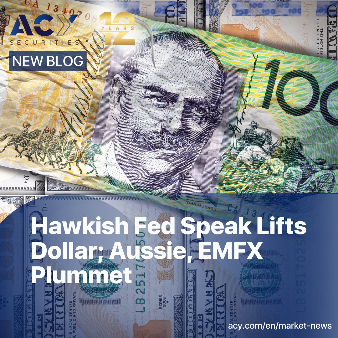 ACY_Securities's tweet photo. Hawkish #Fed Speak Lifts Dollar; $Aussie, #EMFX Plummet
Read @MichaelMoranFX1's article for today:
https://t.co/C1m7swwjne
#Trading involves risk.
$USDJPY $GBPUSD $AUDUSD $EURUSD $USD $DXY #Forex #FX #Currencies #Market #News #MarketNews #Markets #Fundamental #Analysis #Blog https://t.co/U6lK5H9c0I