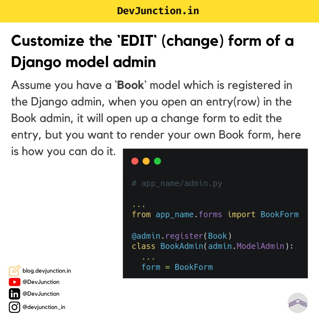 mnamegaurav's tweet image. Django Admin Tip Day 16:
#django #djangotricks #djangotips #djangodeveloper #webdevelopment #webdeveloper #softwaredeveloper #python #pythonprogramming #pythondeveloper