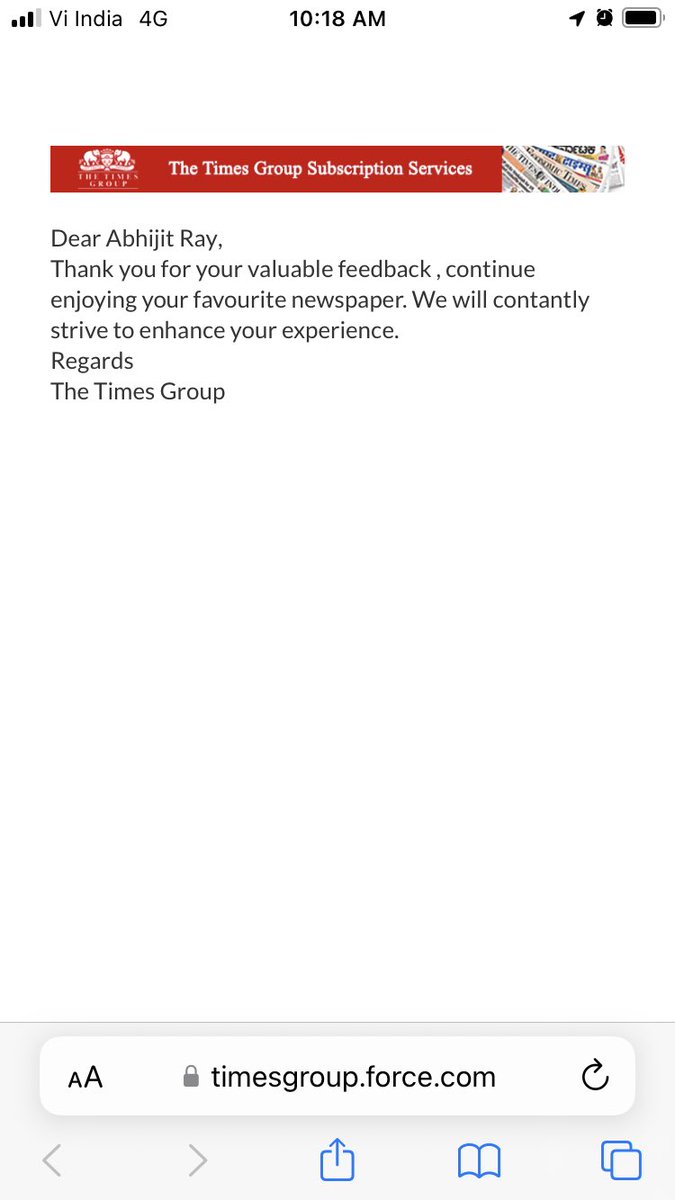 rays104's tweet photo. New Low by @timesofindia @TOIChennai , forced closure of issues without providing any resolution. No news paper delivery for the last 1 month, and that too post assurances of resolution and now forcing an acceptance of resolution!! Wow!!! @jagograhakjago @consumerforum_ https://t.co/IyRNQGGzZ4