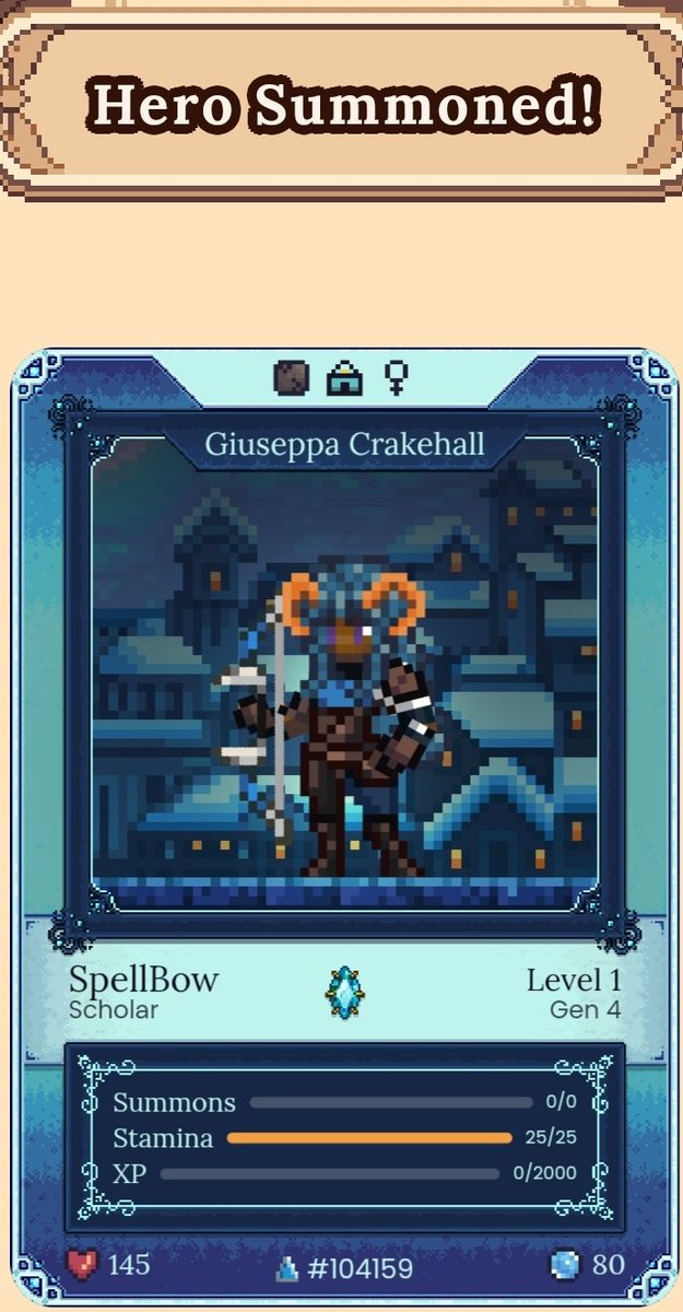 bdgcryptic's tweet photo. @DeFiKingdoms Wow! actually managed to summon 4 #spellbows  today! Got another one here - Lsr Dex stoned, purple vit, forager, scholar subclass and 'hardened shield' adv active ability! #dfk #degenlife https://t.co/zrYzNxg99Y
