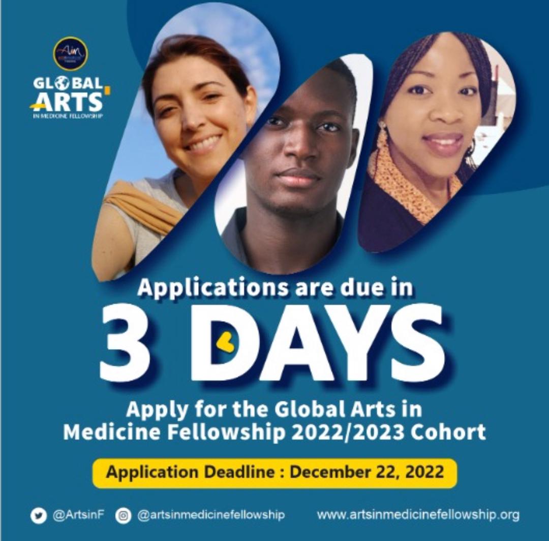 Applications are now open! 
You can now apply for the Global Arts in Medicine Fellowship Cohort 4!
Kindly click the link below to apply 

artsinmedicinefellowship.org/apply-now

Application deadline: December 22, 2022

#GAIMF2023
@apikem
