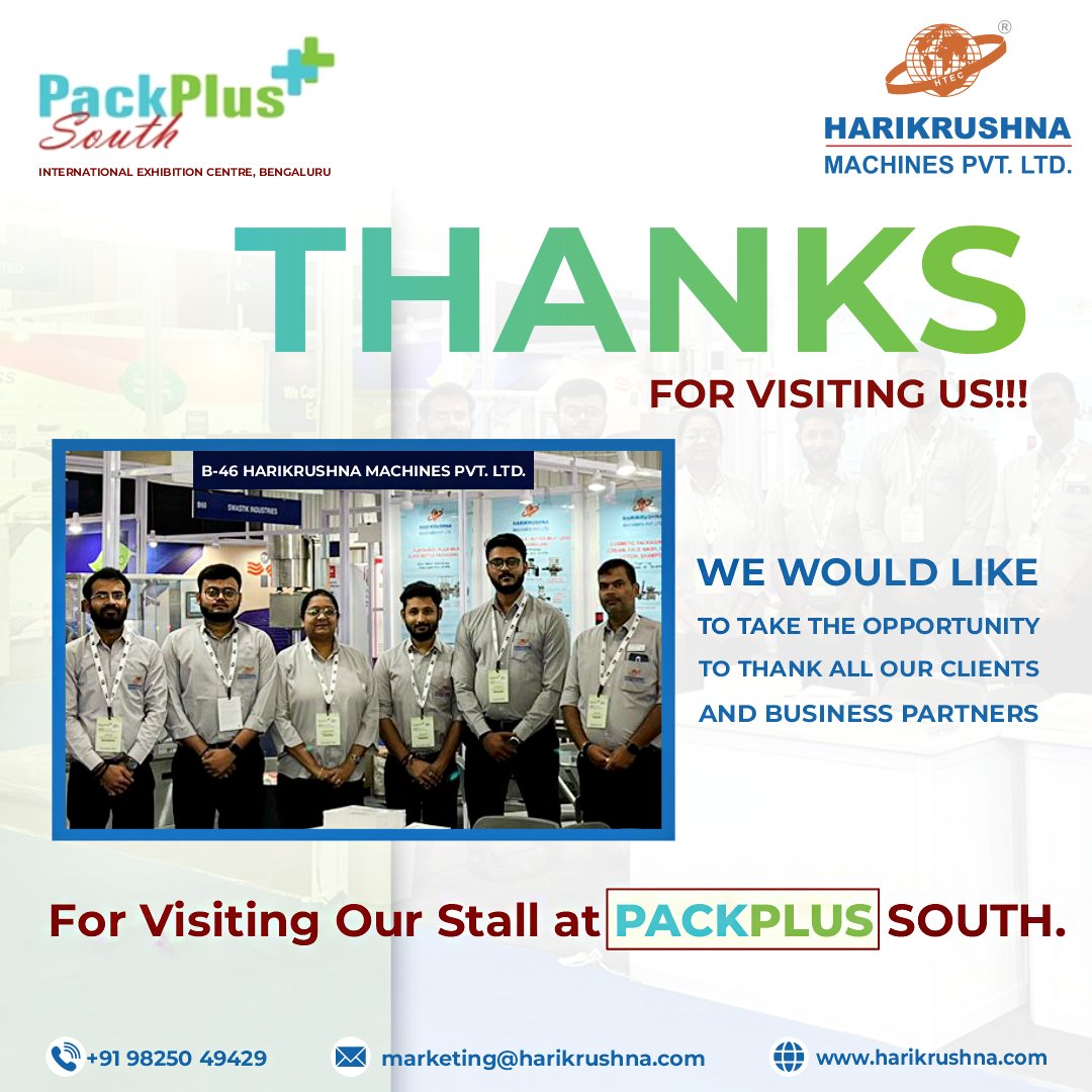 hmplgroup's tweet photo. We would like to thank you for stopping by our stall at the PackPlus Exhibition South 2022, which was held at the Bengaluru Exhibition Center from the 16th to the 18th of December 2022.
Please email us at marketing@harikrushna.com for more details.
#exhibition #event #packplus https://t.co/0DAhH59j68
