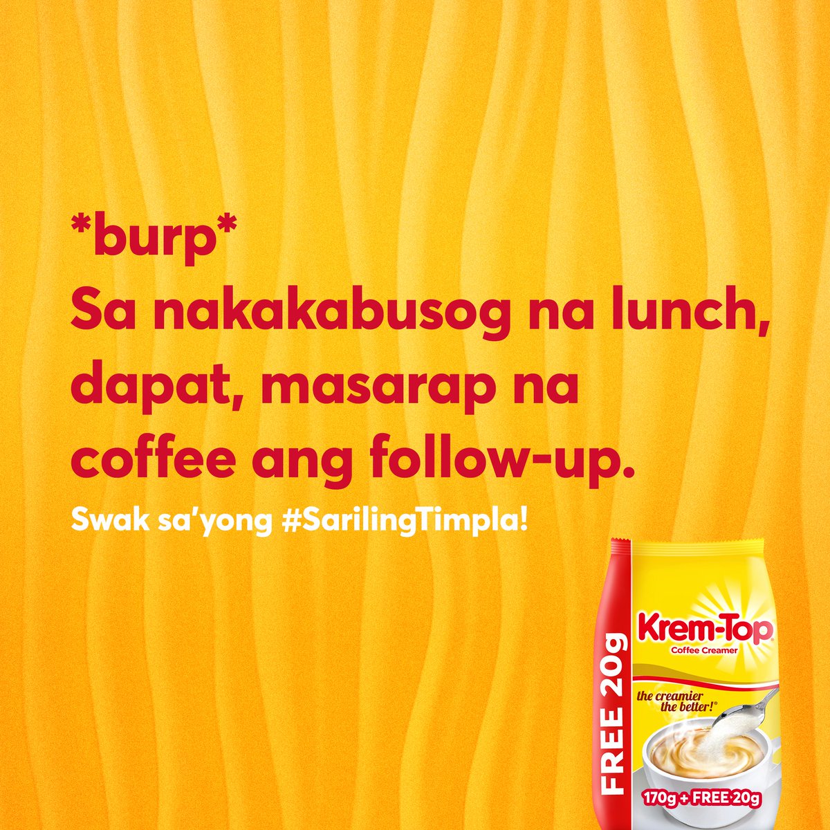 Kremtopph's tweet photo. @Andweeeeeya Ganyan talaga kapag natakam for something sweet (or not so sweet? 🤔) sa lasa. Lasapin ang #SarilingTimpla! Go for that creamy sarap na #SwakSaBulsa here: https://t.co/ICwbDJQY23 👌 https://t.co/9XDyOMrAEZ