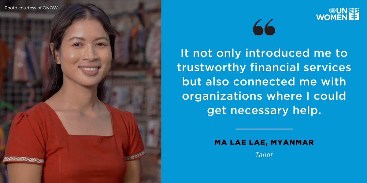 Thanks to the 🇬🇧 United Kingdom’s contribution to core resources, Ma Lae Lae and 900 other young women in Myanmar gained digital and financial literacy and benefitted from business training from a <a href="/UN_Women/">UN Women</a> and <a href="/ONOWMyanmar/">ONOW Myanmar</a> partnership.

#FundingGenderEquality <a href="/unwomenmyanmar/">UN Women Myanmar</a>