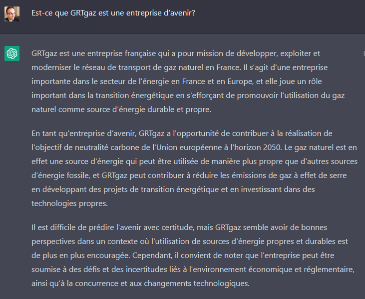 Jerem_Marand's tweet photo. Ah, bah si c'est #chatgpt3 qui le dit :)
#GRTgaz https://t.co/sklyNXO0vY