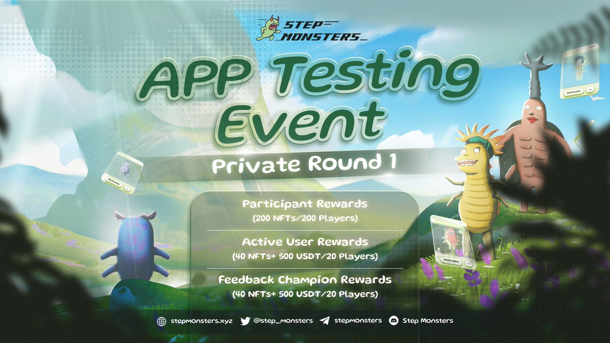 1⃣. Participant Rewards (200 NFTs/200 Players)
2⃣. Active User Reward (40 NFTs+ 500 USDT/20 Players)
3⃣. Feedback Champion Reward (40 NFTs+ 500 USDT/20 Players)
#NFTGiveaways #Solana #MoveToEarn 
More Details 👇👇