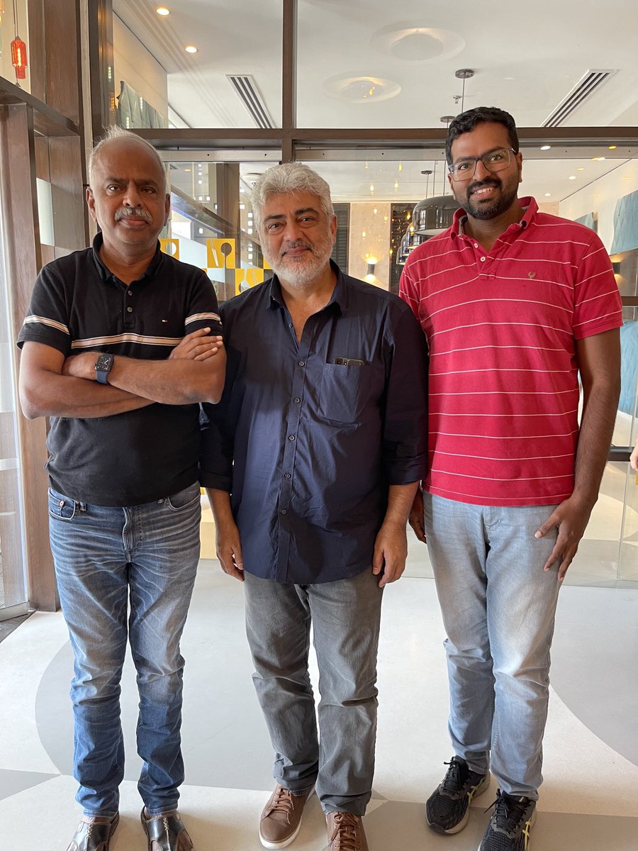 velumania's tweet photo. I just cannot believe, Me and my son ⁦@anandhify⁩ had a breakfast with #AjithKumar the #Thala. #HeightOfHumility. #PowerOfClarity 
#Thunivu and #Panivu. https://t.co/HMNEBKbdB9