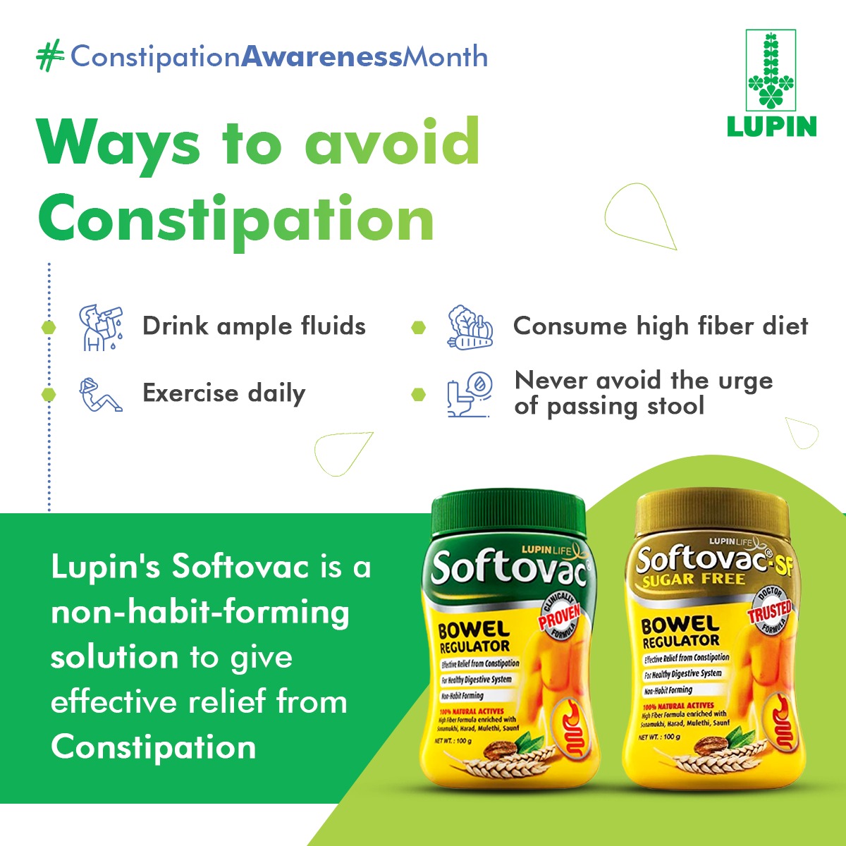 LupinGlobal's tweet photo. Simple lifestyle changes and consuming the right food and fluids can prevent and ease constipation.
#Constipation #ConstipationRelief #ConstipationAwarenessMonth #CausesOfConstipation #HealthyGut #HealthyLifestyle #HealthyDigestiveSystem https://t.co/iz4yBomHei