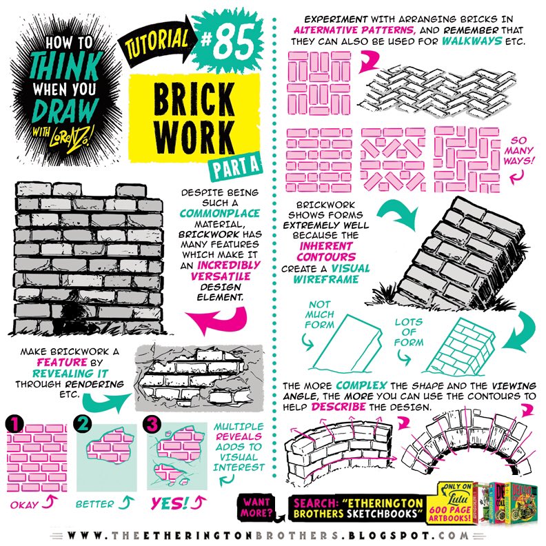EtheringtonBros's tweet photo. BRICKWORK Pt 1 from the #howtoTHINKwhenyouDRAW encyclopedia - the world’s ONLY encyclopedia of drawing tutorials, posted up FREE for EVERYONE, FOREVER, with NEW and CLASSIC tutorials coming up EVERY DAY right here only on our twitter :)
#gamedev #manga #conceptart #illustration https://t.co/yHXCon2xAc