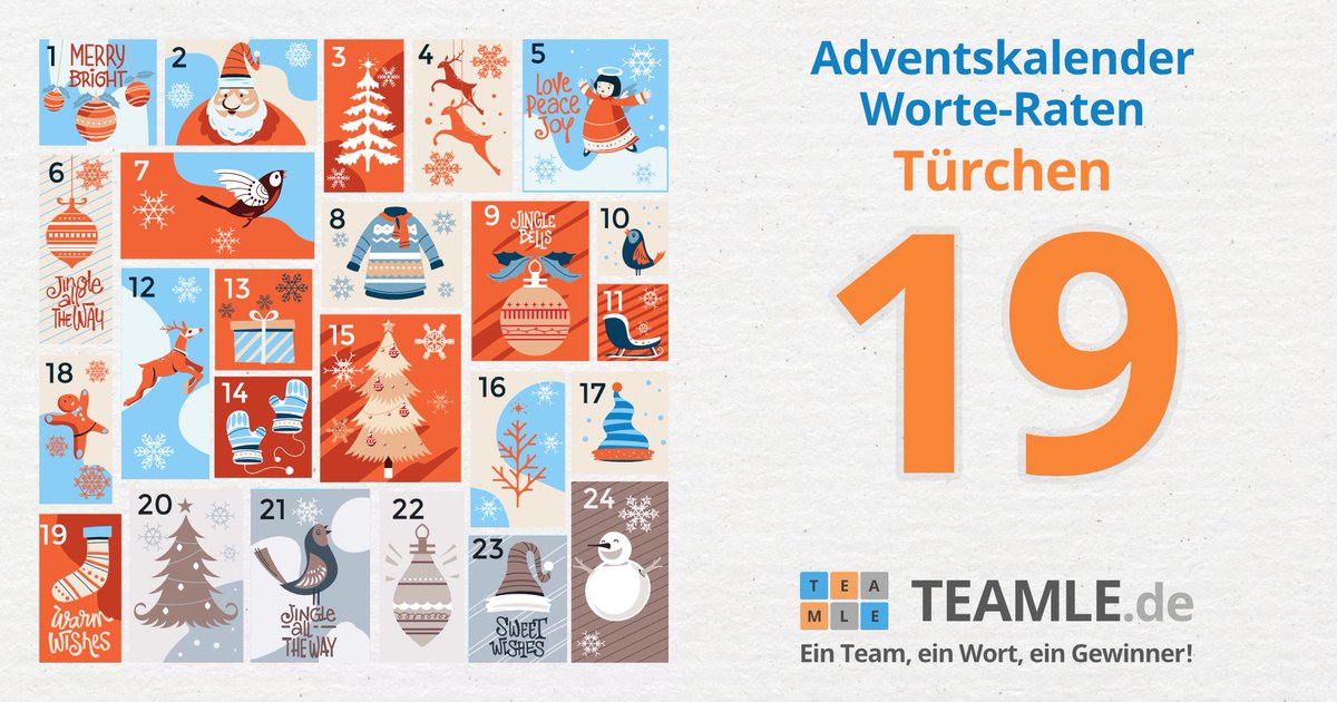 teamle_de's tweet photo. ❄️☃️  Das Wort hinter dem 1⃣9⃣.ten Türchen🚪 wartet heute darauf geknackt zu werden. Bereit? 1⃣Wort 6⃣ Versuche 💪💫Mach mit im🤶Team ADVENTSKALENDER🎄https://t.co/36aLgfdajj
#adventskalender #advent #winter #weihnachten #teamle #wordle #spiel #team #teamspiel #wordoftheday https://t.co/6wKaUXEEJg