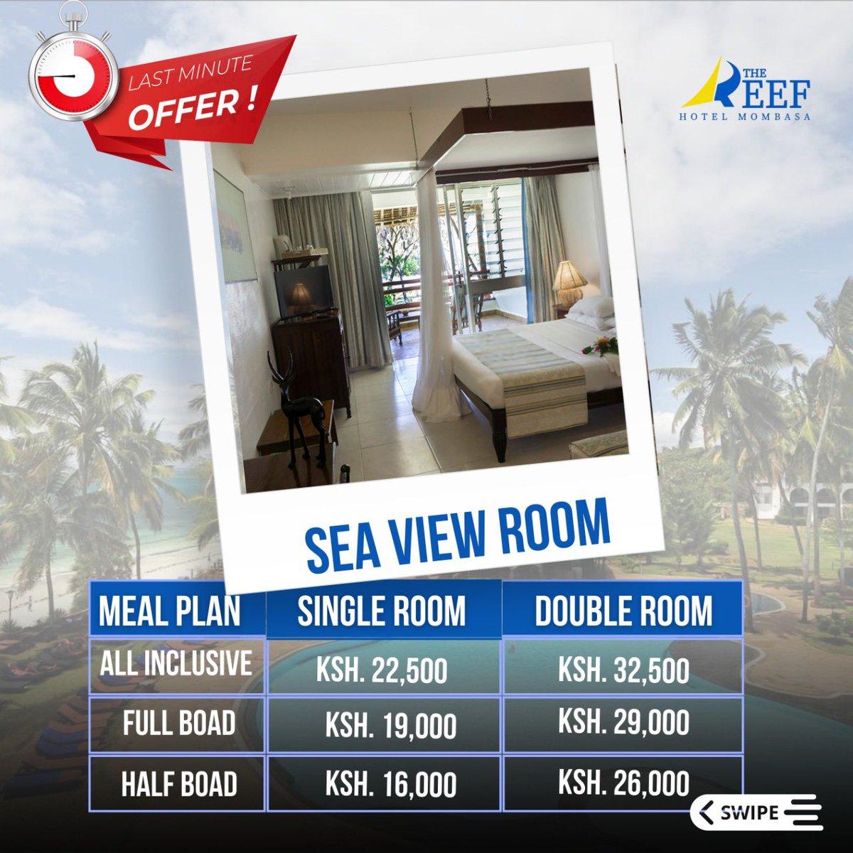 Are you ready to experience New Years with us? 💥 

Make your reservations today and come have a happy time at REEF HOTEL🍹
✅Entertainment for adults and children 

WhatsApp +254 711 886677
Call +254722270769 | +254786470137
Email : info@reefhotelkenya.com