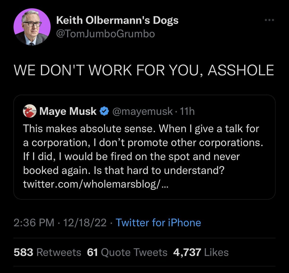Whole Mars Catalog on Twitter "Keith Olberman’s dog just called Elon’s