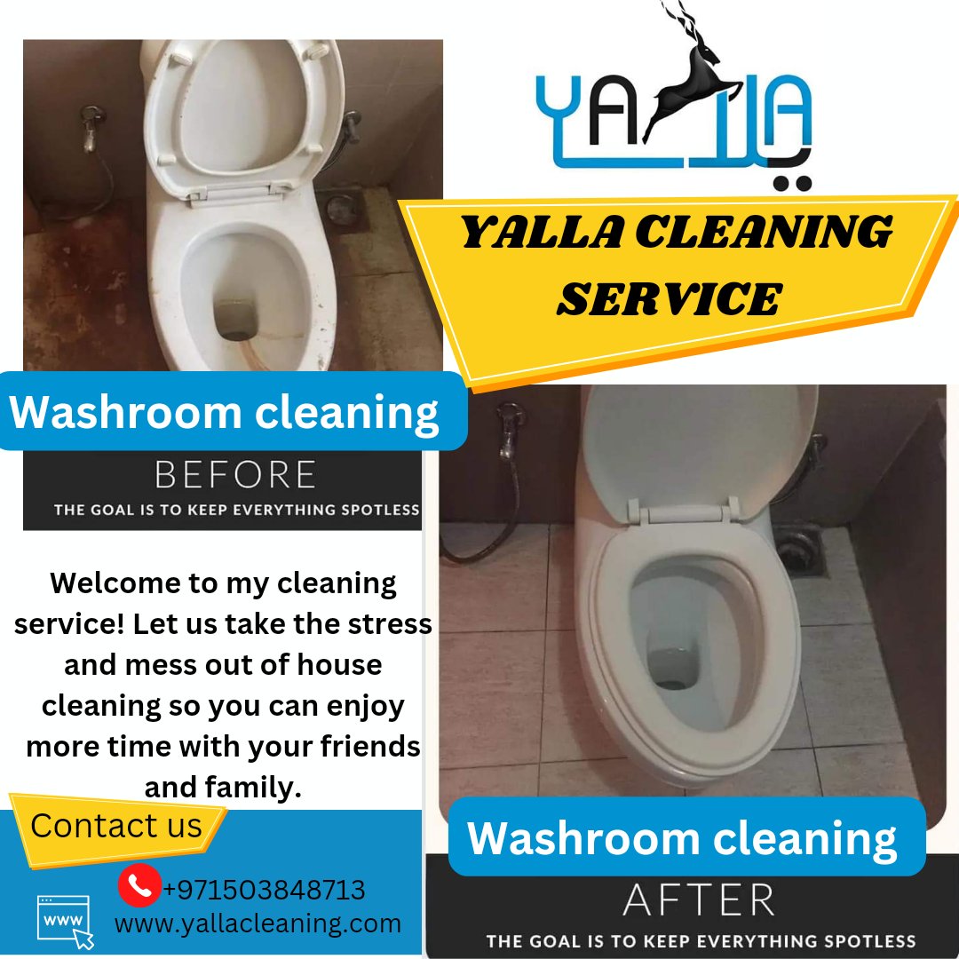 Looking for the perfect solution to keep your washroom restroom home or office sparkling clean? Look no further! Our team of professional cleaners is here to help.
#bestcleaningservices 
#cleaningservice
#yallacleaning
#dubaicleaners
#cleaningservicesdubai