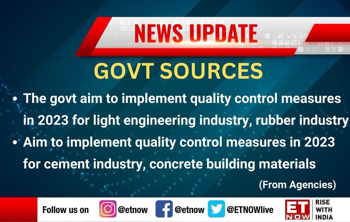MohiniWealth's tweet image. #NewsAlert | Govt sources: The govt aim to implement quality control measures in 2023 for light engineering industry, rubber industry (From Agencies) 

#Rubber #LightEngineering #Cement