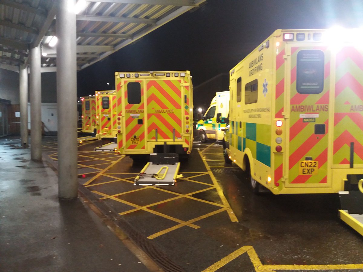 Another shift spent outside the hospital all night, no break, finishing late.

13 other crews here.

Our patient has been on our ambulance for over 19 hours with no sign of a bed becoming available soon. Ours isn't even the longest wait. Things are utterly and completely broken