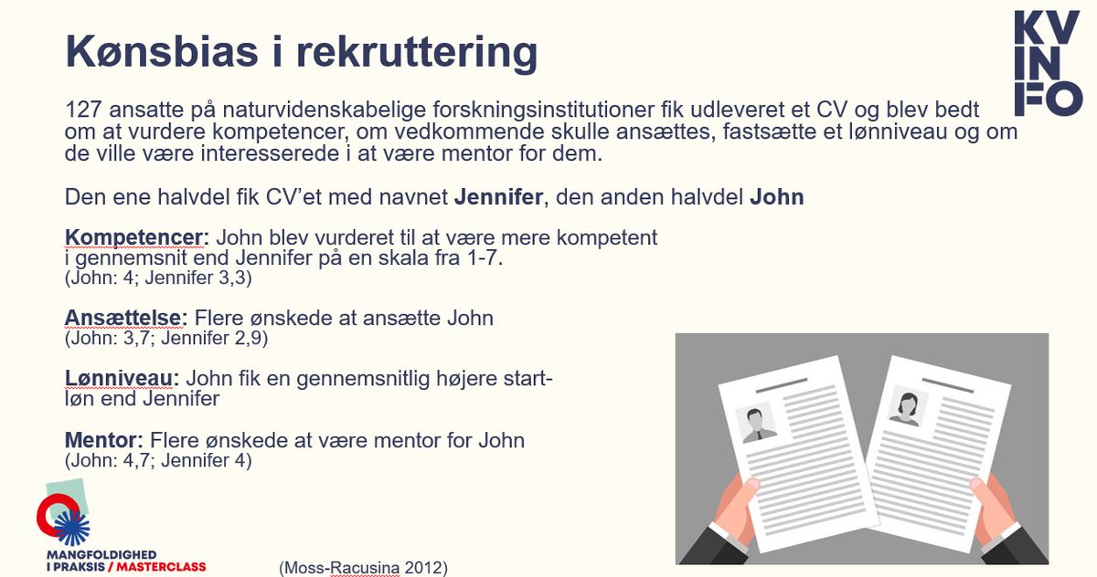 HenrietteLau's tweet photo. Vi (også jeg) har alle bias og genkender bedre kompetencerne hos mænd. Det viser f.eks. et studie, hvor 127 ansatte på naturvidenskabelige forskningsinstitutioner fik udleveret et CV og blev bedt om at vurdere kompetencer, om vedkommende skulle ansættes og fastsætte et lønniveau. https://t.co/KCkHwnzCNy