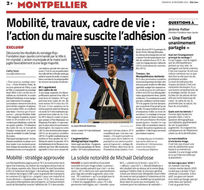 CoteMontpel's tweet photo. Article de @MLMontpellier avec les principaux éléments de l’enquête d’opinion consacrée à l’action municipale de @MDelafosse. 
C’est la reconnaissance du travail engagé et surtout une invitation à poursuivre avec sérieux. Le sondage sera évidemment publié. @j_jaures @IfopOpinion https://t.co/a9Cf5oxwBA