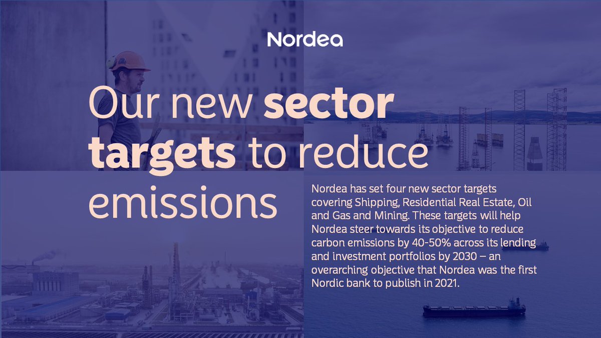 The sector targets will guide our work to support our customers’ journeys to reduce emissions and accelerate the transition of the economy 👉 nordea.com/en/press/2022-… 
#Nordea #SustainabilityAtNordea