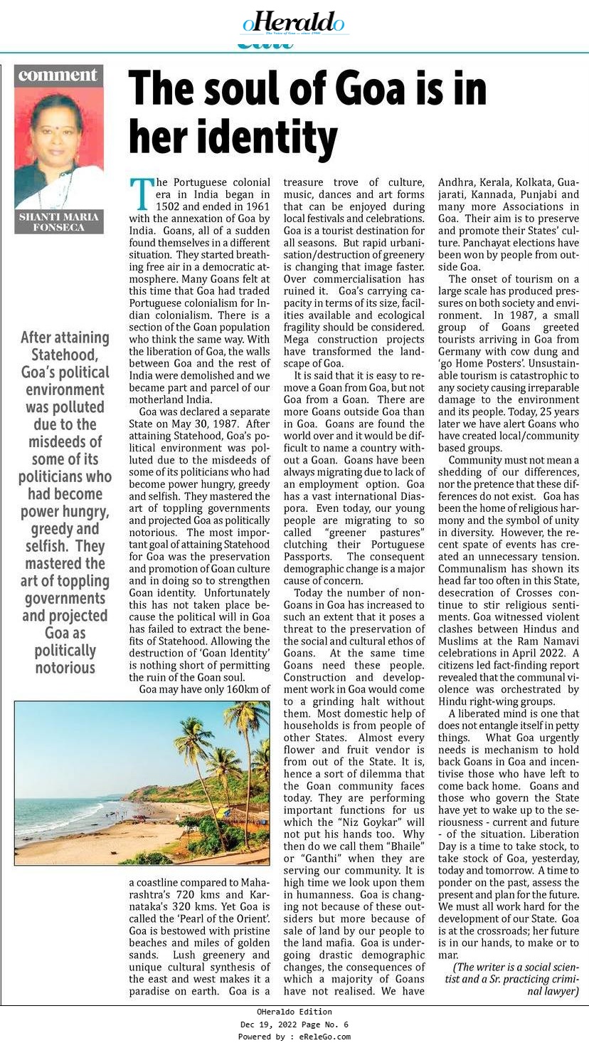 Herald Goa on X: &ldquo;The #soul of #Goa is in her #identity.. Read 