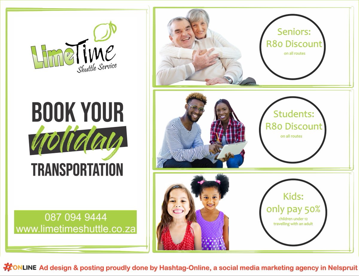 LimeTimeShuttle's tweet photo. Save money, book early.
Web: https://t.co/kfmQBAWnPt
#limetimeshuttle #ortambo #boksburg #potch #potchefstroom #klerksdorp #carltonville #welkom #kroonstad #bloemfontein #bestdrivers #passengers #nocompromising #driving #travel https://t.co/C3gVmJnl0b