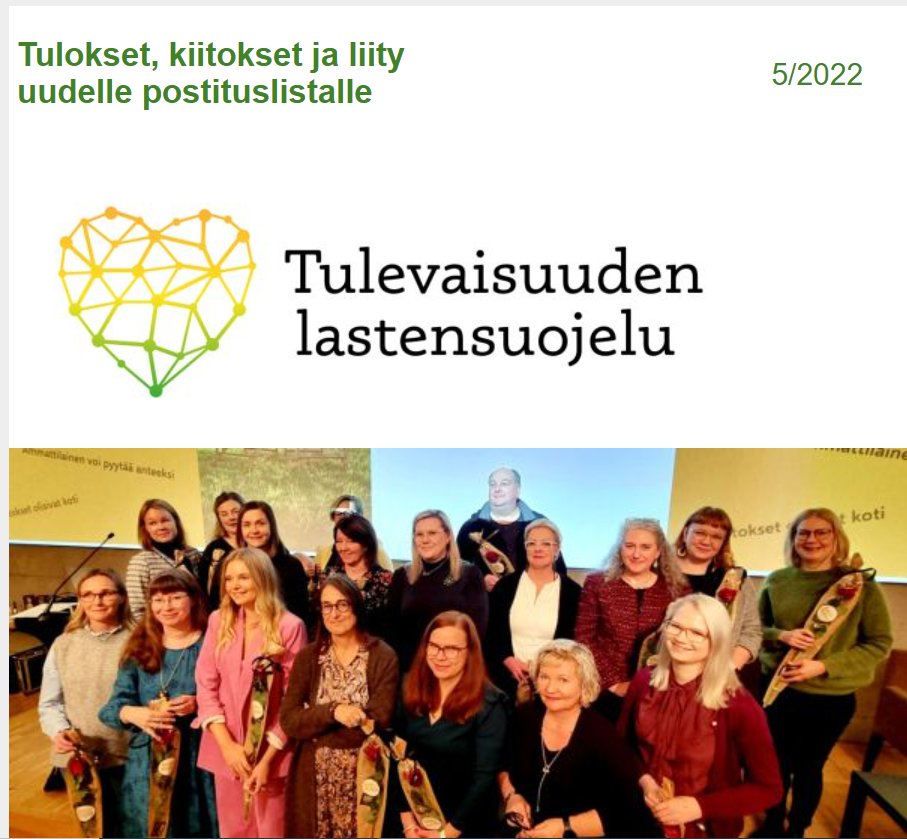 Viimeisessä uutiskirjeessä kerromme tuloksista Innokylässä ja kiitämme hankkeeseen osallistuneita. Vaikka hanke päättyy, jatkamme Innokylän sisältöjen viimeistelyä ja tulosten markkinointia ensi keväänä. Lämmin kiitos kaikille!
Linkki 👉…isuuden-lastensuojeluhanke.mailpv.net/archive/show/5…
#lastensuojelu