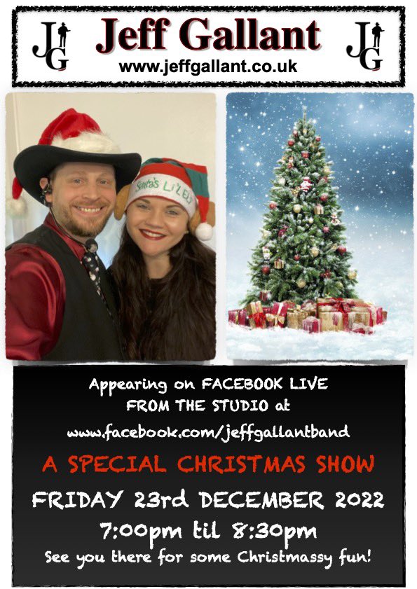 JeffGallantBand's tweet photo. Looking forward to Friday’s special ALL Christmas music show on Facebook Live - tune in for your festive favourites. 🤠🎅🏻🎉🎄 https://t.co/Ovn2t7jSog