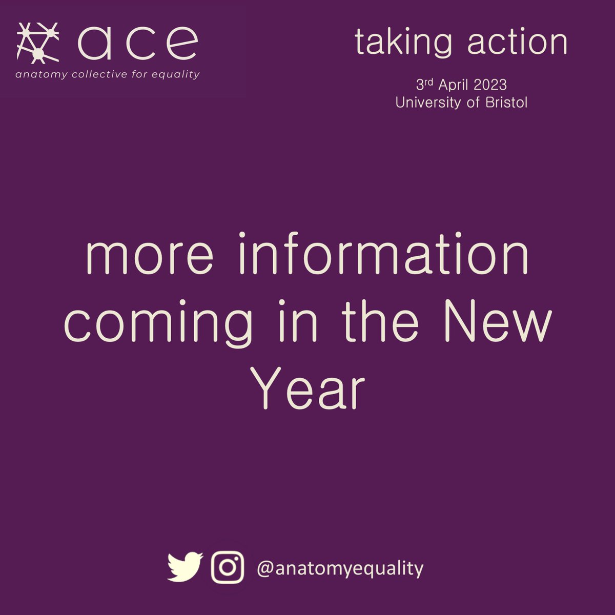 anatomyequality's tweet photo. We can’t wait to tell you more about our Taking Action event! More information coming in the new year!
Have a fabulous winter break!
#anatomy #inclusivity #diversity #equality #representationmatters #anatomyevent #acetakingaction #savethedate #watchthisspace #morecomingsoon https://t.co/ebJ0hQnFHS