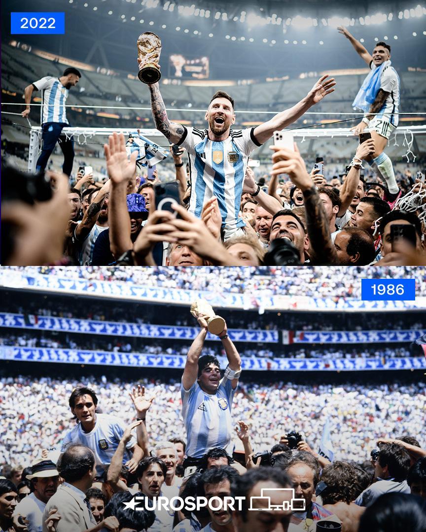 Eurosport_DE's tweet photo. Same energy. 🤝🏆 #Messi #Maradona #ARGFRA #Argentina #Argentinien #FIFAWorldCup2022 #Qatar2022 #WM1986 #WM2022 https://t.co/PtOqTIC3TB