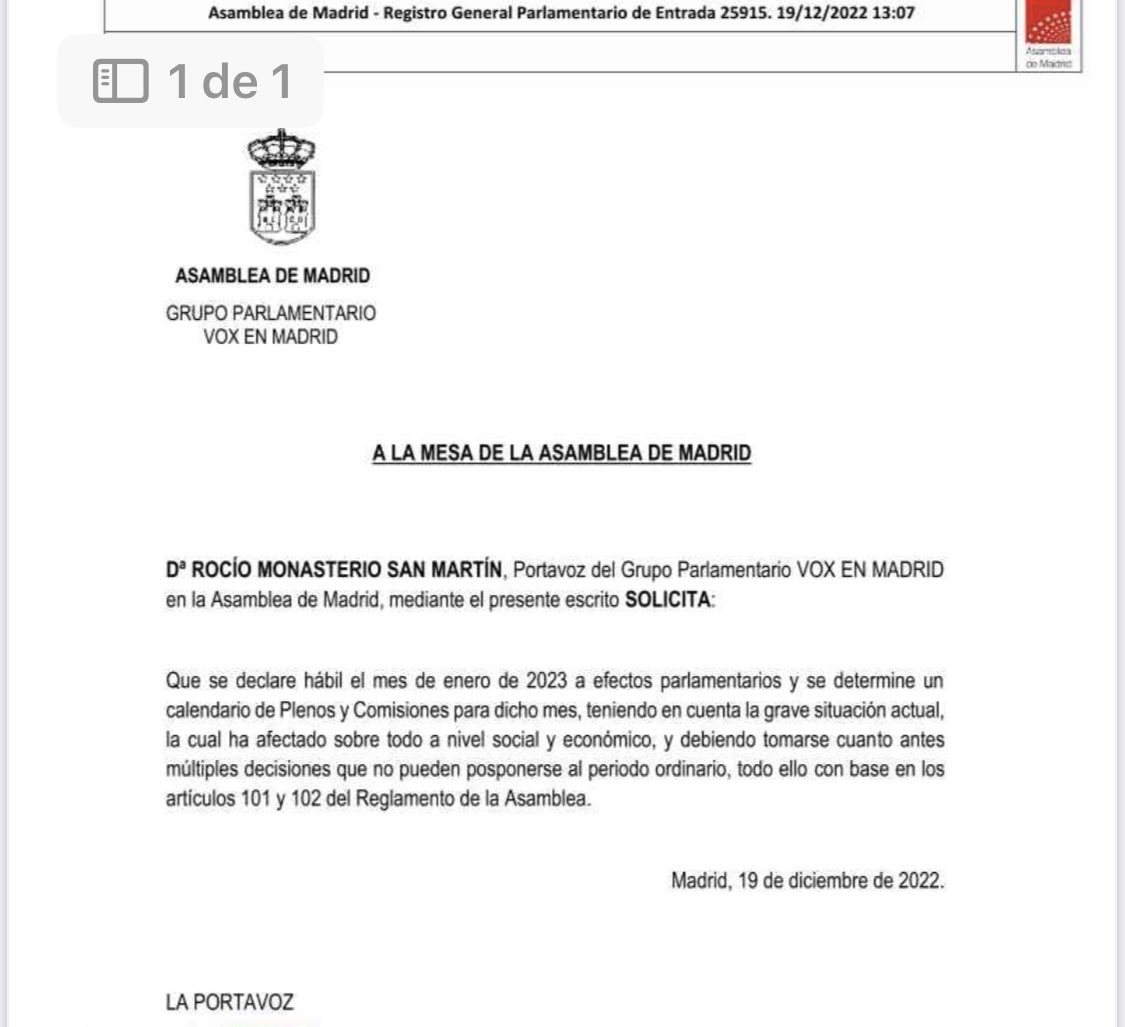 Hemos solicitado que se habilite el mes de enero para que se celebren comisiones y plenos en la Asamblea de Madrid. 

Si existiera voluntad política de aprobar unos presupuestos se podrían tramitar en enero incorporando alguna de nuestras propuestas.

Por nosotros que no quede…