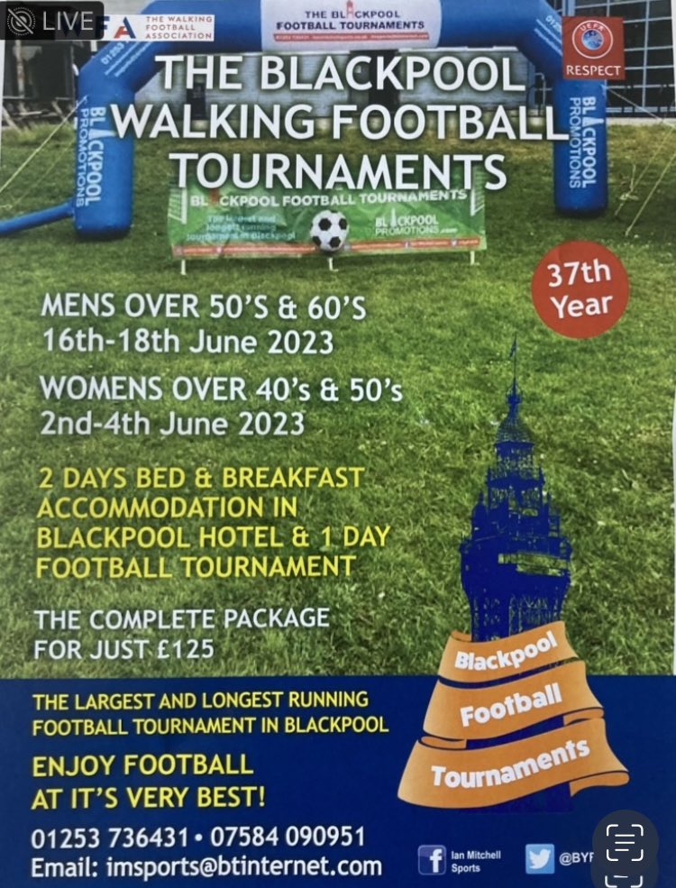 byft2016's tweet photo. Blackpool walking Football Tournaments 2023 @fc_dumbarton @stonecertswalk1 @bexleywalkingfc @WalkingIrish @antswalkingfc @DudleyLadiesWF @walking_st @RedbridgeWFC https://t.co/tzBZtJpEpa