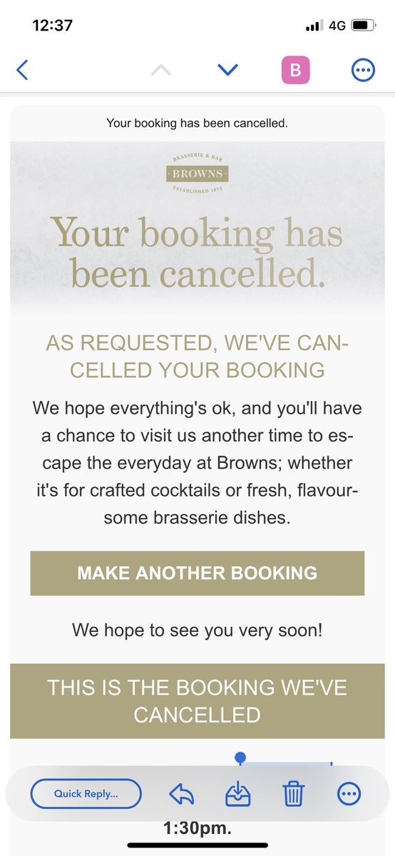 YesRobb's tweet photo. @BrownsSML @BrownsBrasserie I’ve not requested to cancel my Christmas Day booking 🤬. Nobody is picking up the phone https://t.co/sXFiAG97sz