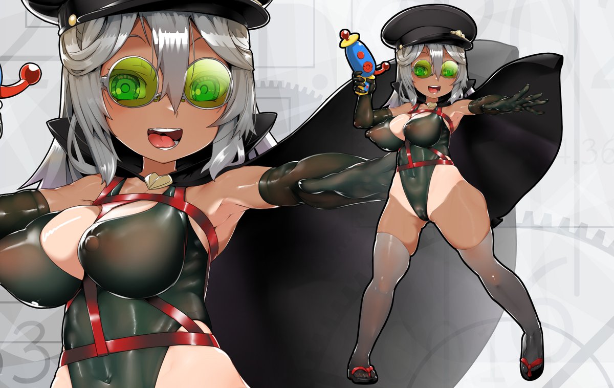 なんで水着オデッサを擦っているのかというと、僕がこの外見をめちゃんこ気に入っているからです。
当時、褐色ロリが描きたいやどのーち先生とモダンマントを着たボンデージ競泳水着を作りたいGiZAIYAの二人が産んだ友情デザインなのだ。

画 @yadono_chi 